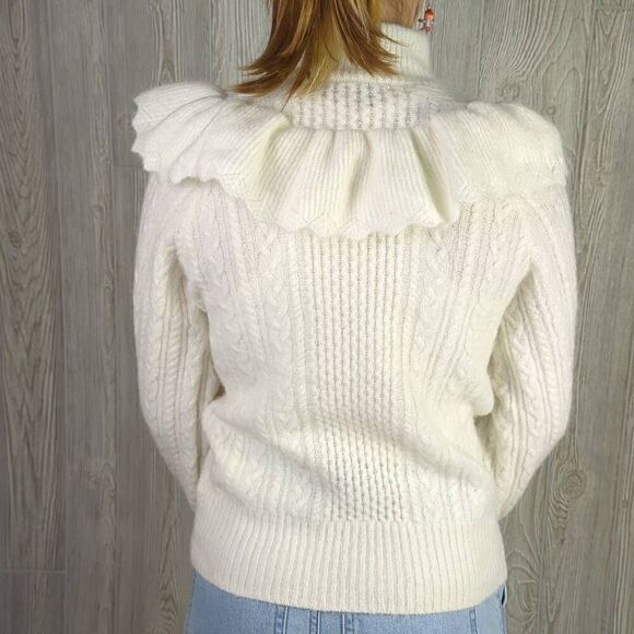 Madewell Zanzibar Womens Small Wool Alpaca Ruffle Turtleneck Sweater White NWT - Picture 3 of 9